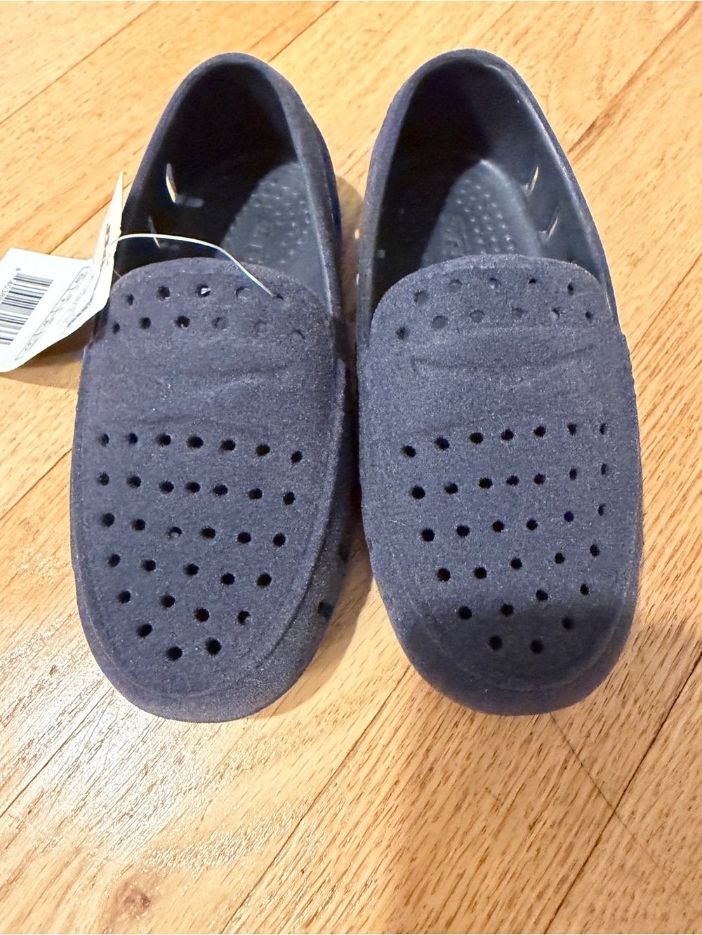 Kids Navy Perforated Moccasin Slip-Ons